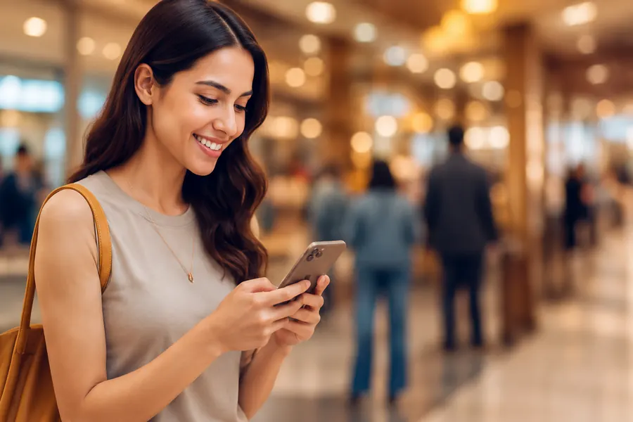 A customer discovering the business on her phone