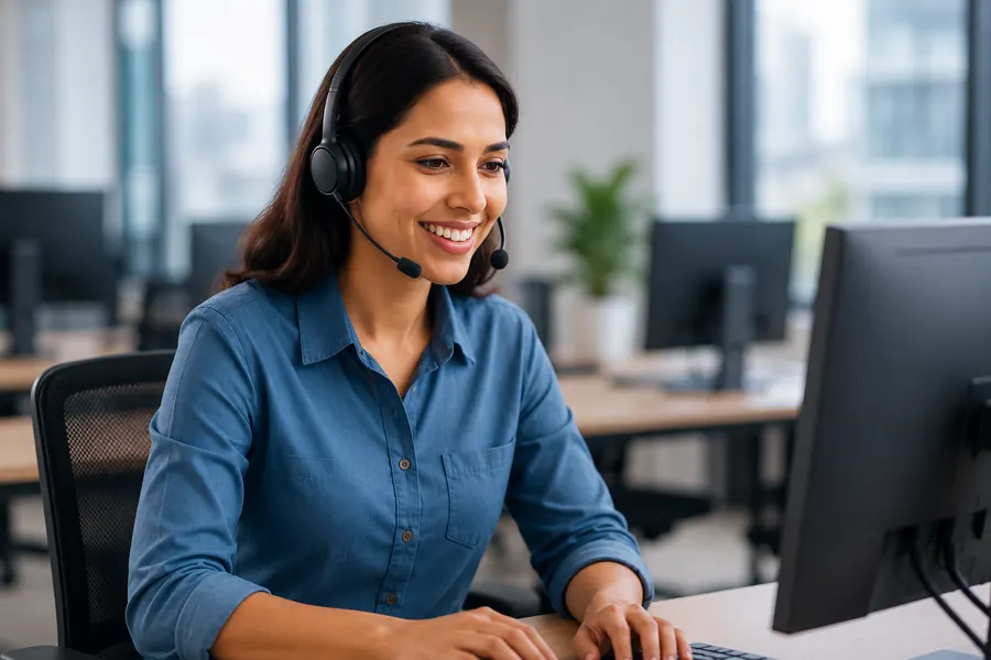 A support agent wearing a headset