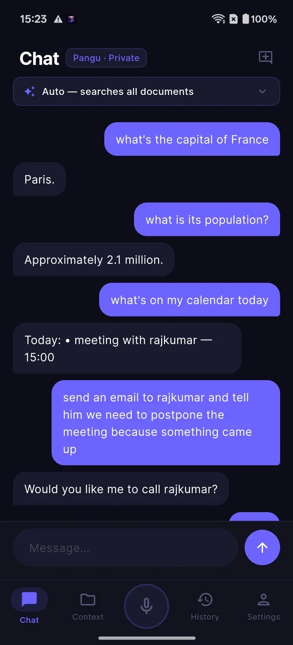 Pangu chat answering follow-up questions and drafting an email