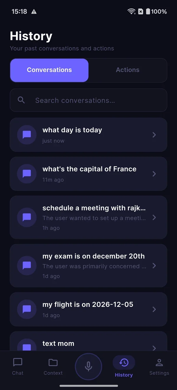 Pangu history screen showing past conversations